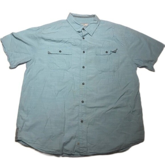 PD&C Men’s Short Sleeve Button Up Two Pocket Cotton Shirt Blue Size Large - Picture 1 of 5